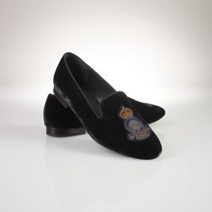 Ralph Lauren Nala Black Velvet Logo Loafers 8.5